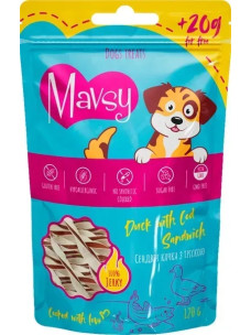 Ласощі для собак Mavsy з качкою та тріскою, 120 г