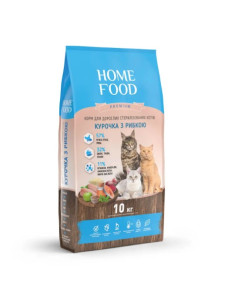 Сухий корм Home Food Курочка з рибкою для дорослих стерильних котів, 10 кг