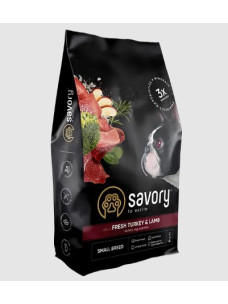 Сухой корм Savory Small Breed Fresh Turkey & Lamb с мясом ягненка и индейки для взрослых собак малых пород, 8 кг