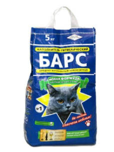 Бентонитовый наполнитель для кошачьего туалета Барс №1, без аромата, (4,0 – 6,0 мм), 5 кг, синий