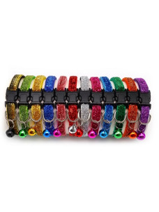 Ошейник нейлон 10мм/34см блёстки звонок зелёный/салатный