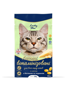 Лакомства для собак Lucky Star. Витаминизированные лакомства для кошек с сыром, 30 г, LS2K