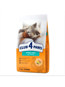 Корм для стерилизованных кошек Club 4 Paws с индейкой 5 кг