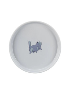 Миска керамічна для котів Trixie 0,6 л/23 см широка неглибока сіра з малюнком кота