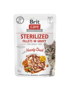 Вологий корм Brit Care Cat Fillets in Gravy для стерилізованих кішок, філе в соусі, з качкою, пакетик, 85 г