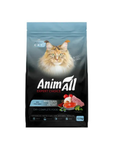 Сухой корм для взрослых кошек с лососем, белой рыбой и индейкой AnimAll, 12 кг