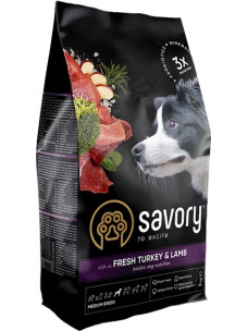 Корм для взрослых собак средних пород с ягненком и индейкой Savory 3 кг