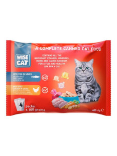 Влажный корм для кошек с рыбой и сочной курицей в соусе (Wise Cat Fish & Chicken), 100 г × 4 шт.