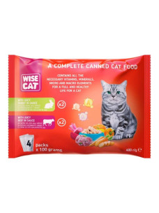 Консервы для кошек с сочной говядиной и кроликом в соусе (Wise Cat Beef & Rabbit), 100 г × 4 шт