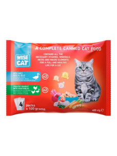 Сухой корм для кошек с сочной уткой в желе и рагу из птицы с овощами (Wise Cat Duck & Poultry) 100 г × 4 шт