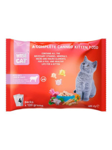 Влажный корм для котят с сочным ягненком в соусе (Wise Cat Kitten Lamb) 100 г × 4 шт.