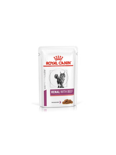 Вологий корм Royal Canin RENAL CAT BEEF (Кусочки в соусе) для дорослих кішок, підтримка функції нирок при гострій або хронічній нирковій недостатності, 85 г