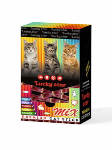 Лакомство для кошек Lucky Star жевательные палочки Микс Пять вкусов в шоубоксе 60 × 5 г