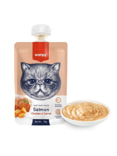 Вологий корм для котів, крем-пюре лосось і курка з морквою,  Wanpy 90 г