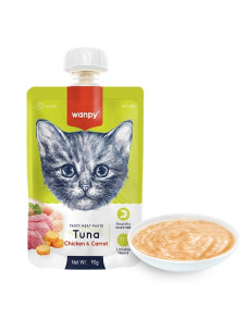 Жидкий корм для кошек крем-пюре тунец и курица с морковью, дой-пак Wanpy 90 г