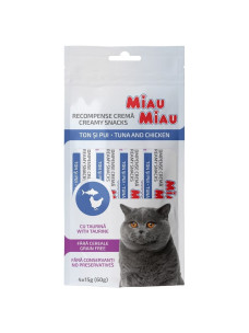 Жидкое лакомство для кошек Miau-Miau (Тунец и Курица), 4 стика по 15 г