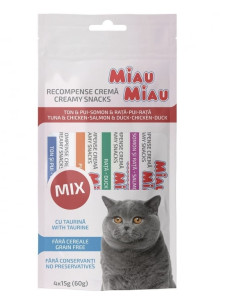 Лакомство для кошек Крем-снек MIAU MIAU, 4 шт. по 15 г, микс