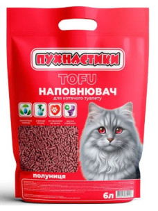 Наполнитель тофу Пухнастики с ароматом клубники, 2,6 кг, 6 л