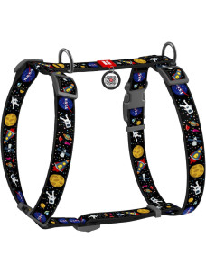 Шлея для собак WAUDOG Nylon H-подібна з QR-паспортом, малюнок NASA, розмір S, ширина 15 мм, обхват шиї 30–40 см, обхват грудей 30–50 см, 5609