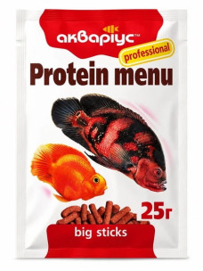 Корм для хижих акваріумних риб Акваріус Protein Menu великі палички 25 г