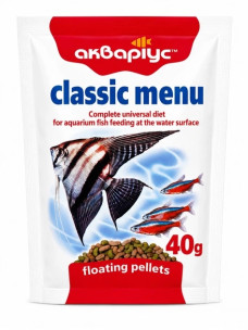 Корм для аквариумных рыб Аквариус Classic Menu плавающие пеллеты 40 г