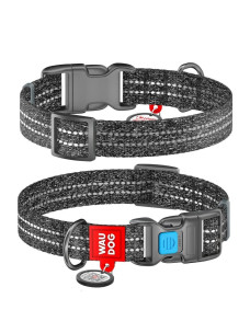 Ошейник для собак Collar 029411, хлопок, со светоотражающими элементами и QR-паспортом, 25 мм, 35–58 см, серый