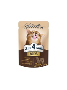 Влажный корм для кошек Club 4 Paws в желе с телятиной и овощами, 80 г, 8032