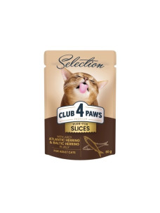 Влажный корм для кошек Club 4 Paws в желе с сельдью и салакой, 80 г, 8025