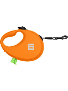 Повідець-рулетка для собак Waudog R-leash S, 3 м, до 12 кг, помаранчевий, зі світловідбивною стрічкою та контейнером для пакетів, 26274
