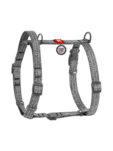 Шлея для котів і собак дрібних порід Collar з бавовни з QR-паспортом, H-подібна, світловідбивна, сіра, S, ширина 15 мм, обхват A 36–42 см, B 35–50 см, 259111