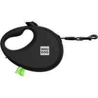 Повідець-рулетка для собак Waudog R-leash M, 5 м, до 20 кг, чорний, зі світловідбивною стрічкою та контейнером для пакетів, 26281