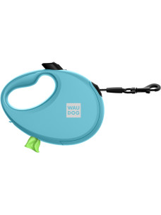 Повідець-рулетка для собак Waudog R-leash M, 5 м, до 20 кг, блакитний, зі світловідбивною стрічкою та контейнером для пакетів, 26282