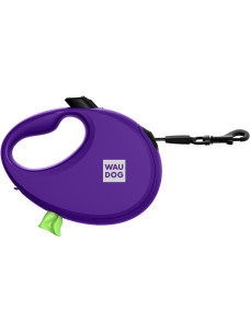 Повідець-рулетка для собак Waudog R-leash S, 3 м, до 12 кг, фіолетовий, зі світловідбивною стрічкою та контейнером для пакетів, 26279