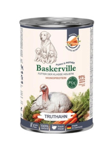 Влажный корм для щенков и беременных собак Baskerville FOS Holistic с индейкой, 400 г