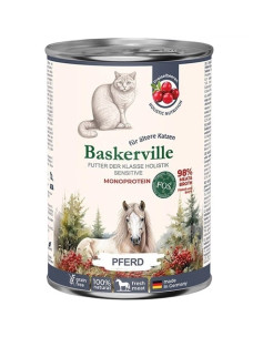 Влажный корм для взрослых кошек Baskerville FOS Holistic с кониной для чувствительного пищеварения, 400 г