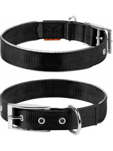 Нейлоновый двойной ошейник для собак Collar 67021 со светоотражающей вставкой, 14 мм, 25–35 см, черный