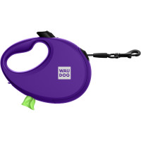 Повідець-рулетка для собак Waudog R-leash L, 5 м, до 40 кг, фіолетовий, зі світловідбивною стрічкою та контейнером для пакетів, 26299