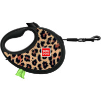 Повідець-рулетка для собак Waudog R-leash S, 3 м, до 12 кг, Леопард, зі світловідбивною стрічкою та контейнером для пакетів, 255-4066