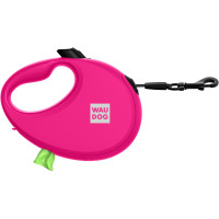 Поводок-рулетка для собак Waudog R-leash S, 3 м, до 12 кг, розовый, со светоотражающей лентой и контейнером для пакетов, 26277