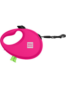 Повідець-рулетка для собак Waudog R-leash S, 3 м, до 12 кг, рожевий, зі світловідбивною стрічкою та контейнером для пакетів, 26277