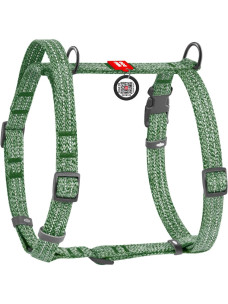 Шлея для собак Collar з бавовни з QR-паспортом, H-подібна, світловідбивна, зелена, M, ширина 20 мм, обхват A 43–60 см, B 50–80 см, 259218