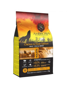 Сухой корм для взрослых собак всех пород Ambrosia беззерновой с курицей и лососем, 2 кг