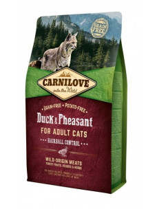 Сухий корм Carnilove Cat Adult Duck & Pheasant Hairball Control з качкою та фазаном  з ефектом виведення шерсті 2кг
