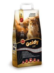 Наполнитель бентонитовый Goldy Cat Premium Big (крупная фракция 3,6-6мм) для кошачьего туалета, 5 кг