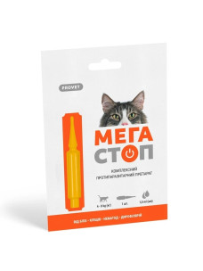 Капли на холку от блох, клещей и глистов для кошек от 4 до 8 кг ProVET Мега Стоп 1 шт/уп