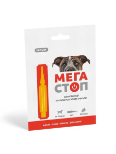Капли на холку от блох, клещей и глистов для собак от 20 до 30 кг ProVET Мега Стоп 1 шт/уп