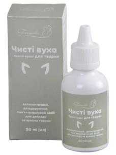 Краплі вушні Чисті вуха для котів та собак, очищаючий лосьйон (касторова олія, олія чайного дерева, олія лаванди), 50мл Formula