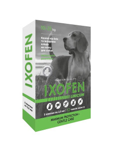 Краплі Unicum Ixofen проти іксодових кліщів, бліх та комарів для собак 10-25 кг (3 піп. по 2,5 мл.)