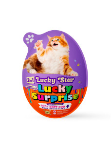 Преміальні м'ясні ласощі з сюрпризом для котів Lucky Surprise Шматочки в'яленої тріски, кіндер-сюрприз для тварин Lucky Star