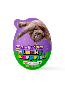 Преміальні м'ясні ласощі з сюрпризом для котів Lucky Surprise Шматочки в'яленого лосося, кіндер-сюрприз для тварин Lucky Star
